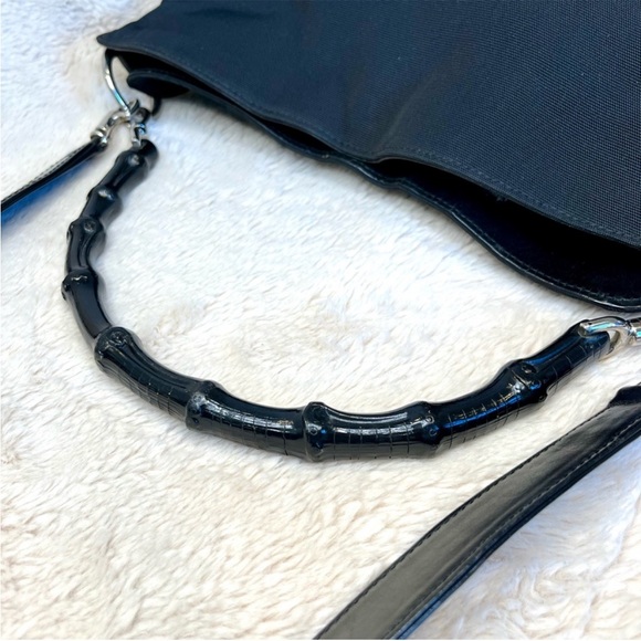 Gucci Bamboo Black Nylon Vintage 2-Way Shoulder Bag - Picture 6 of 16